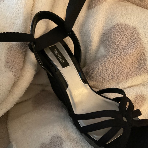 White House Black Market • Jennica black woven ribbon wedge lace up sandals 9.5 - Picture 3 of 6